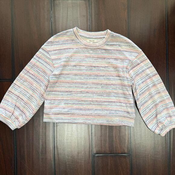 Madewell Space Dye Stripe Bubble Puff Sleeve Cropped Knit Sweater Women's Small - Picture 5 of 10